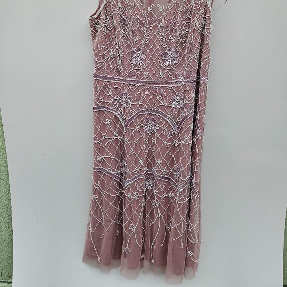 Adrianna Papell Mauve-white beaded dress 20W - Picture 10 of 10